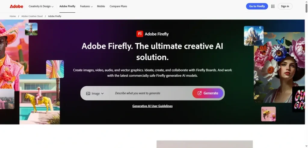 Adobe Firefly homepage interface