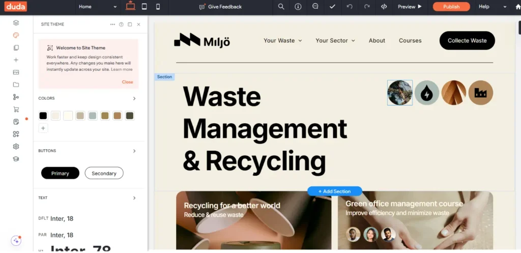 Duda website builder Site Editor