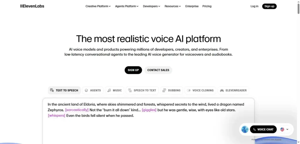 ElevenLabs homepage screenshot