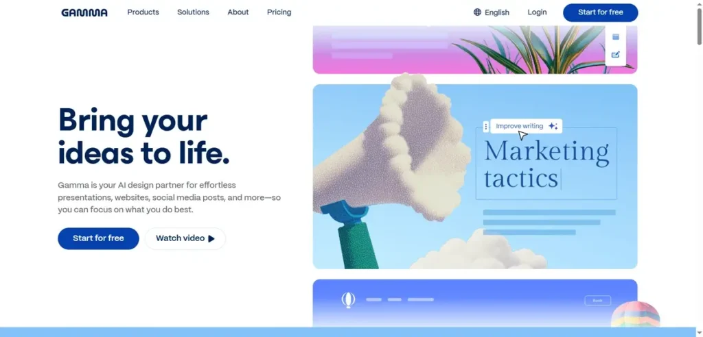 Gamma AI showing homepage screenshot