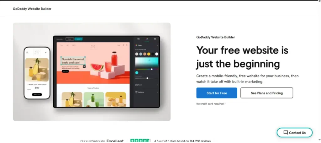 GoDaddy website builder homepage screenshot