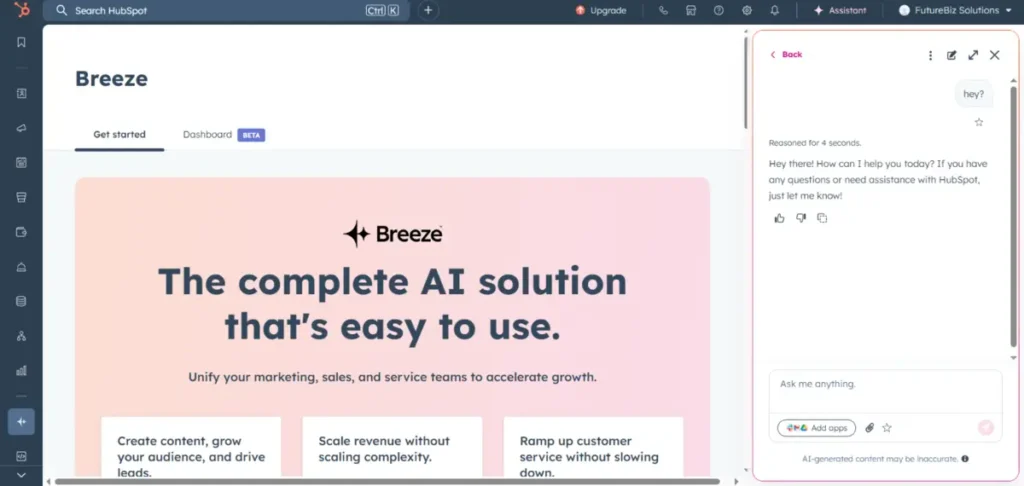 HubSpot Breeze AI screenshot