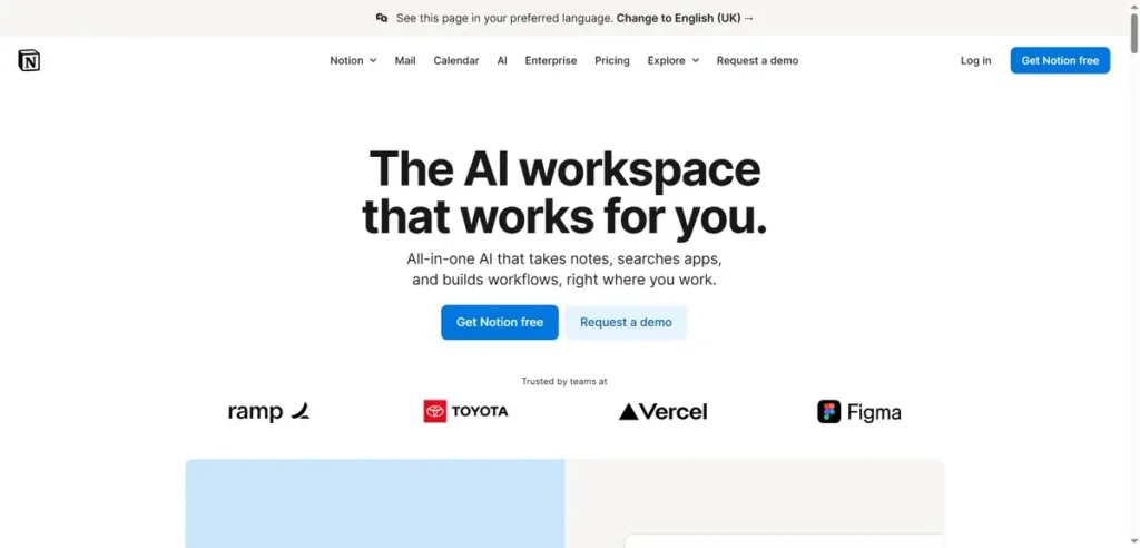Notion AI homepage interface
