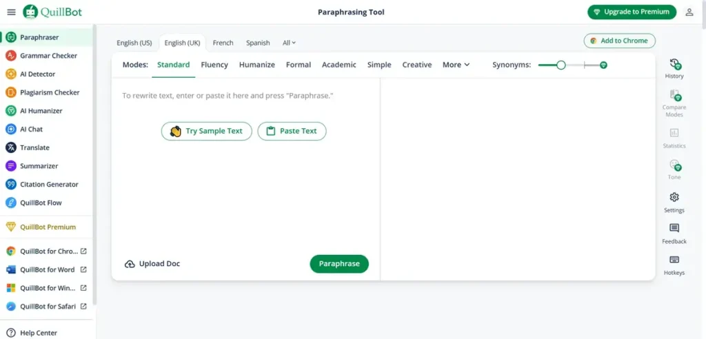 QuillBot AI dashboard interface