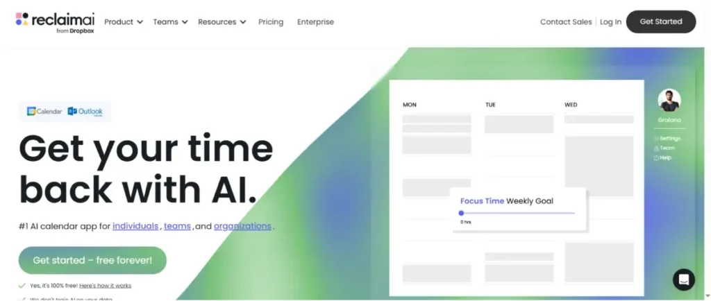 Reclaim AI homepage screenshot