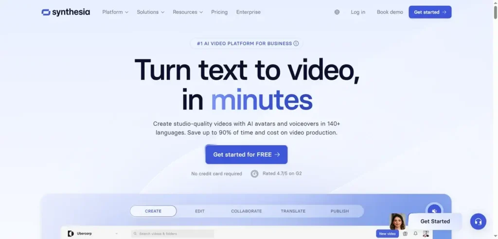 Synthesia homepage interface