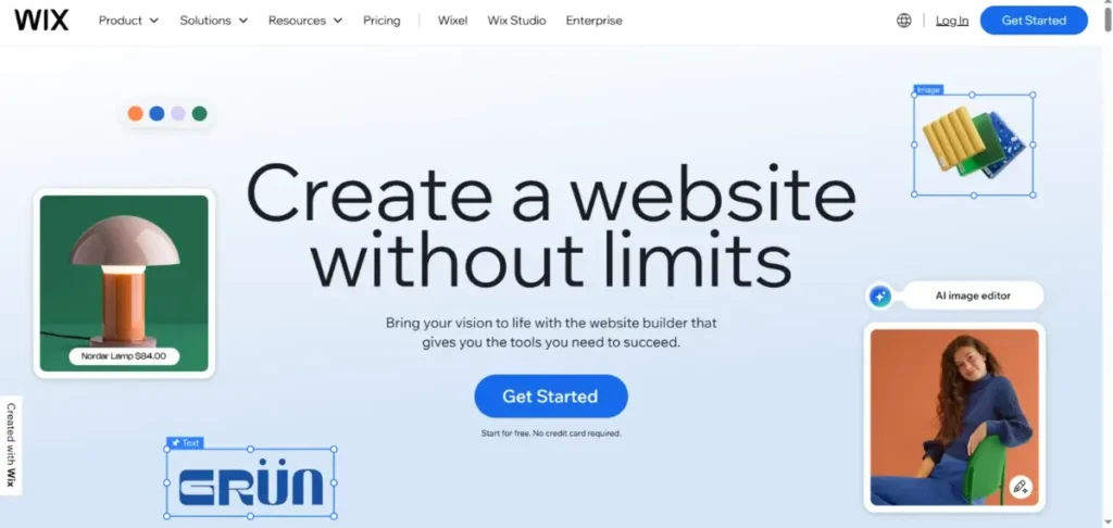 Wix website builder homepage interface
