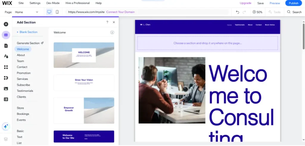 Wix is the best website builders showing Wix editor