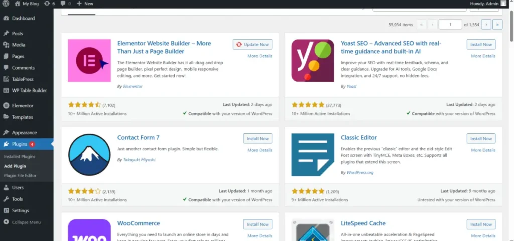 WordPress editor plugin section